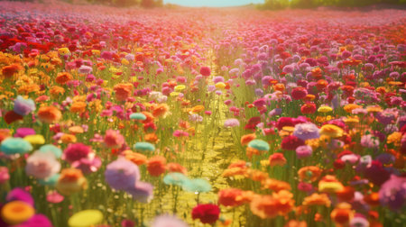 Beautiful spring meadow with many colorful flowers. Toned.の素材