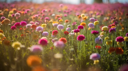 Colorful flower field in the morning light. Beautiful nature background.の素材