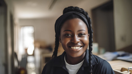 Portrait of a smiling african american woman with braidsの素材