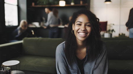 Social Media Networking Connection Global Communication Concept. Young Woman Smilingの素材