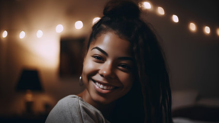 Young beautiful african american woman smiling and looking at camera.の素材