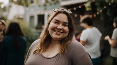 Portrait of a beautiful young woman smiling and looking at the cameraの素材