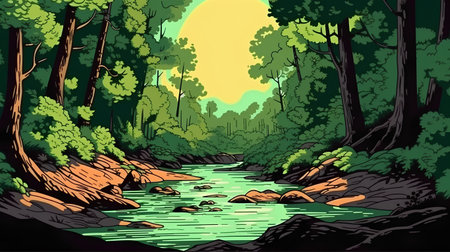 river in the forest, vector illustration, eps10, no transparencyの素材