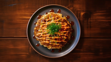 Korean food Stir-fried pork in soy sauce on wooden tableの素材