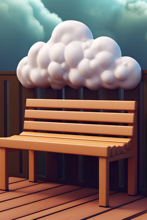 Bench with clouds in the sky. 3D illustration. Render.の素材
