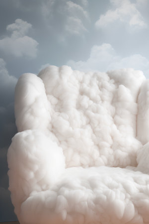 Comfortable sofa with white fluffy clouds on the sky background. 3d renderingの素材