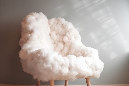 White fluffy armchair on a gray wall background. 3d renderの素材