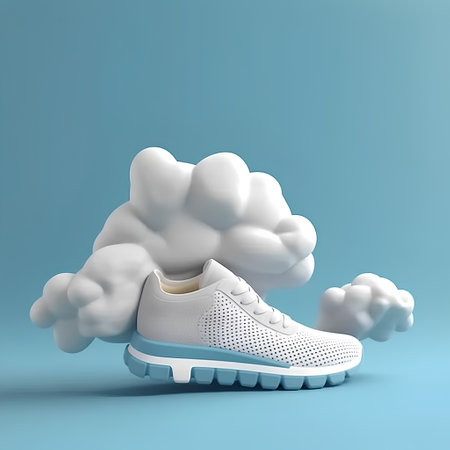 sneaker with cloud on blue background, 3d render illustrationの素材