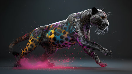 3d rendered illustration of a leopard in a paint splatterの素材
