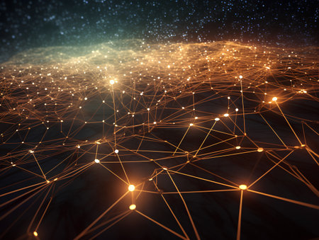 3d rendering of abstract digital technology background with connecting dots and linesの素材