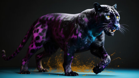 Fashionable big cat leopard on a dark background. Studio shot.の素材