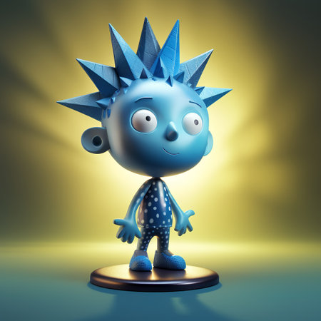 3D Illustration of a Cute Cartoon Figure in Blue and Yellow Backgroundの素材
