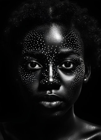 Portrait of beautiful african american woman with glitter on her faceの素材