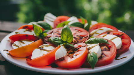 Caprese salad with tomatoes, mozzarella cheese and basilの素材