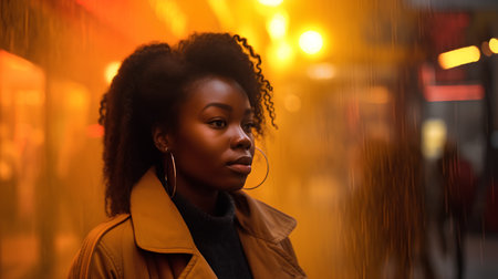 Portrait of a beautiful young african american woman in the city.の素材