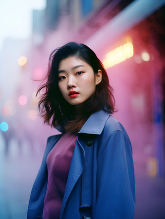 Portrait of a beautiful young asian woman in the city.の素材