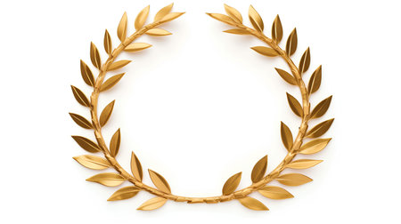 Golden laurel wreath isolated on white background. 3D rendering.の素材