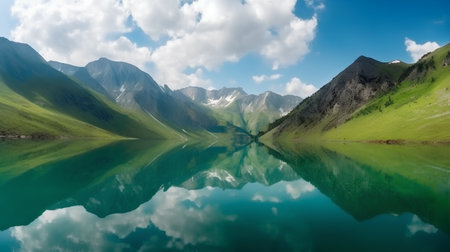 Beautiful mountain lake with reflection in the water. Caucasus, Russiaの素材