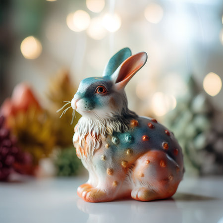 Easter bunny figurine on a bokeh background. Festive decoration.の素材