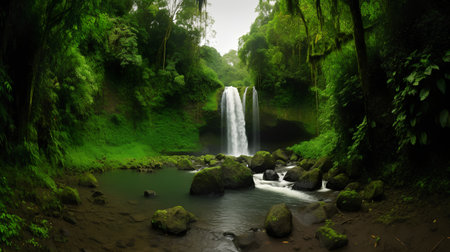 Waterfall in deep rain forest, Bali island, Indonesia.の素材