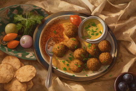 Homemade falafel balls with olive oil, parsley and dillの素材