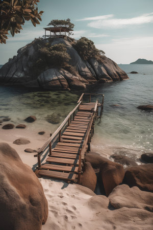 Wooden pier on tropical beach in Koh Samui, Thailand.の素材
