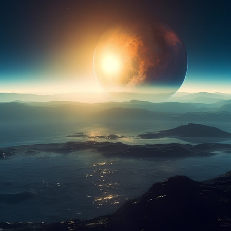 Fantasy alien planet. Beauty of deep space. 3D renderingの素材