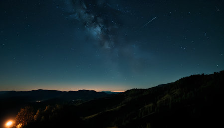 Milky Way over the mountains at night with starry sky.の素材