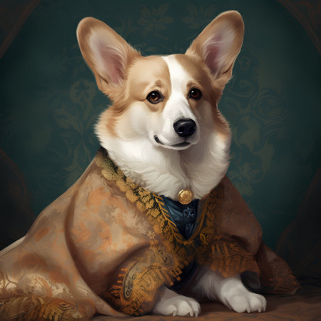 Welsh corgi pembroke dog in a historical costumeの素材