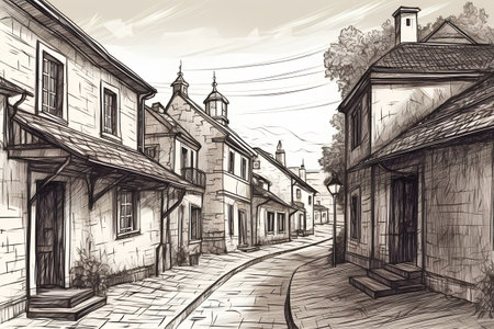 Street in the old town, sketch for your design. Vector illustrationの素材