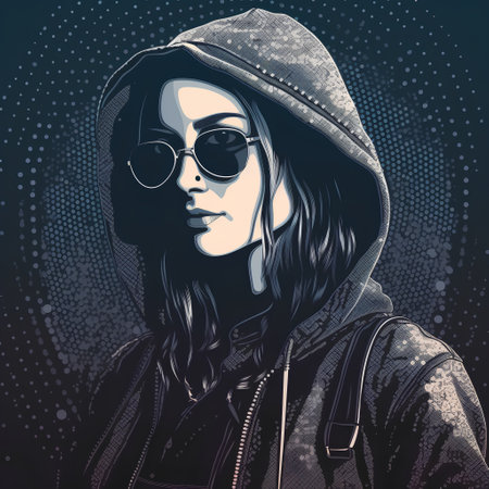 Hipster girl in a hooded jacket and sunglasses. Vector illustration.の素材