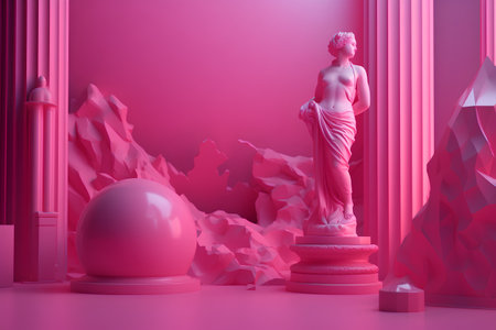 Statue of a woman in front of a pink wall. 3d renderingの素材