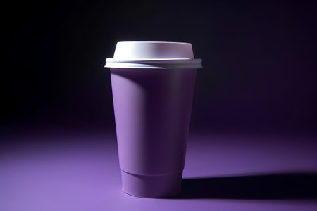 Purple paper coffee cup on a purple background. 3d renderingの素材