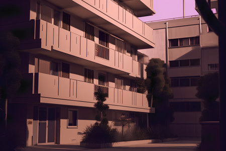 Modern apartment buildings in the evening. 3d rendering, toned imageの素材