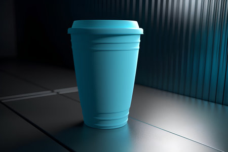 3d rendering of a plastic coffee cup on a dark background.の素材