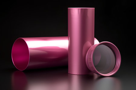 3d render of a cylindrical pink cylinder on black backgroundの素材