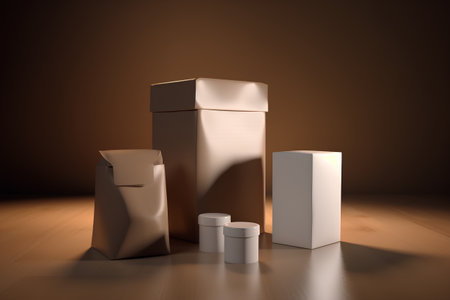 3d rendering of a set of white and brown packaging for cosmeticsの素材