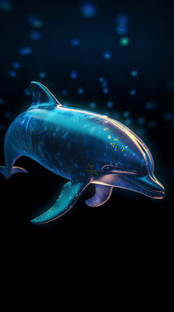 Dolphin. 3d illustration on a dark background. Blue whale.の素材