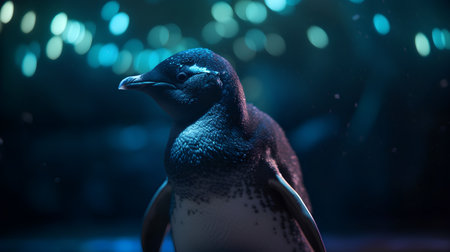 Penguin in the aquarium with bokeh lights background.の素材