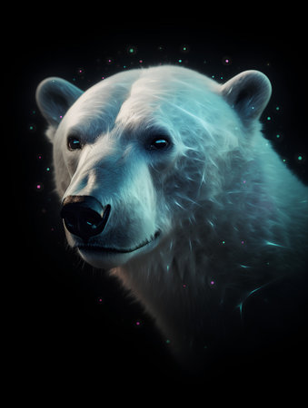 Portrait of a polar bear on a black background. 3d renderingの素材