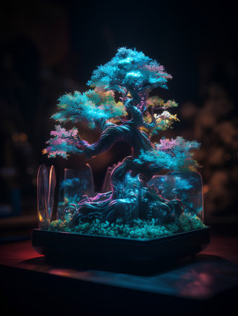 Bonsai tree in a pot on a dark background. 3d rendering.の素材