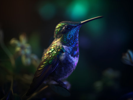 Hummingbird in the night forest. Wildlife scene from tropic jungle.の素材