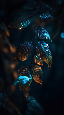 Beautiful autumn leaves with bokeh lights. Abstract background.の素材