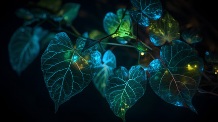 Green leaves of ivy on a dark background. 3d renderingの素材