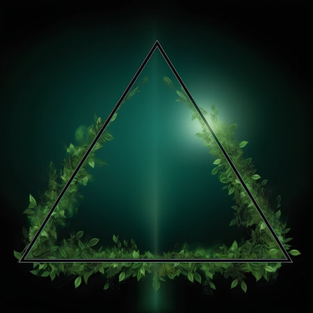 Abstract background with green leaves and triangle frame. Eps10 vector.の素材