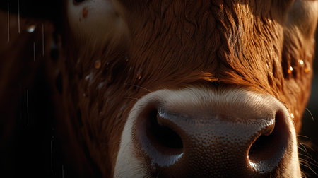 Close-up of a cow's nose. Shallow depth of field.の素材