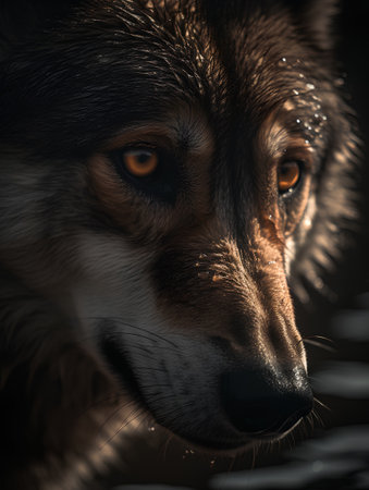 Portrait of a wolf in the dark. Close-up.の素材