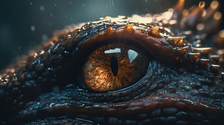 Crocodile eye close up. 3D rendering. Toned.の素材