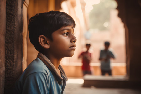 Portrait of a little boy in Jaipur, India.の素材