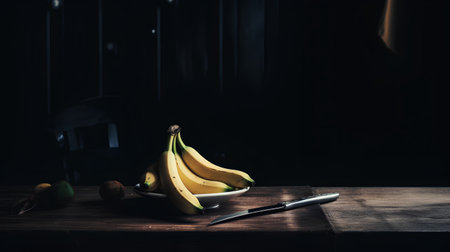 Bananas on a wooden table. Dark background. Selective focus.の素材